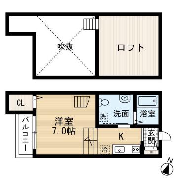 エフワイスタイル博多(1K/2階)の間取り写真