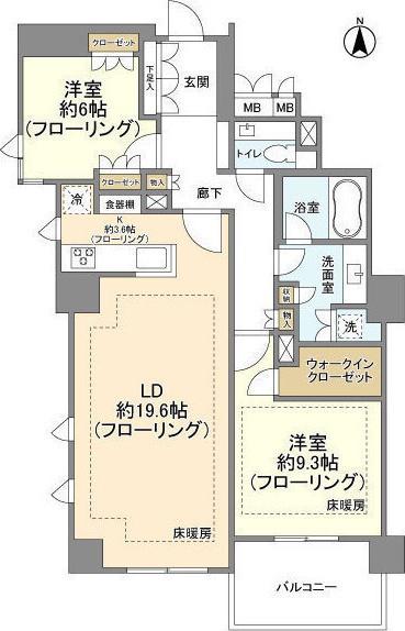 ジオグランデ元麻布(2LDK/2階)の間取り写真