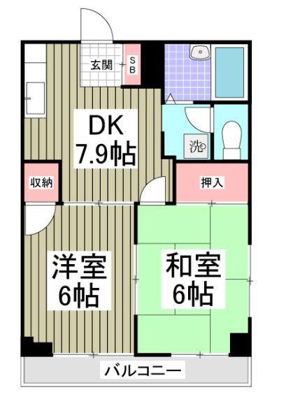 藤美ハイツB棟(2DK/1階)の間取り写真