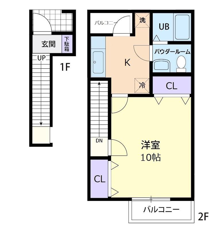 ジュネスKIRIKUBO(1K/2階)の間取り写真