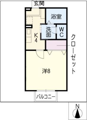 コスモこだま(1K/2階)の間取り写真