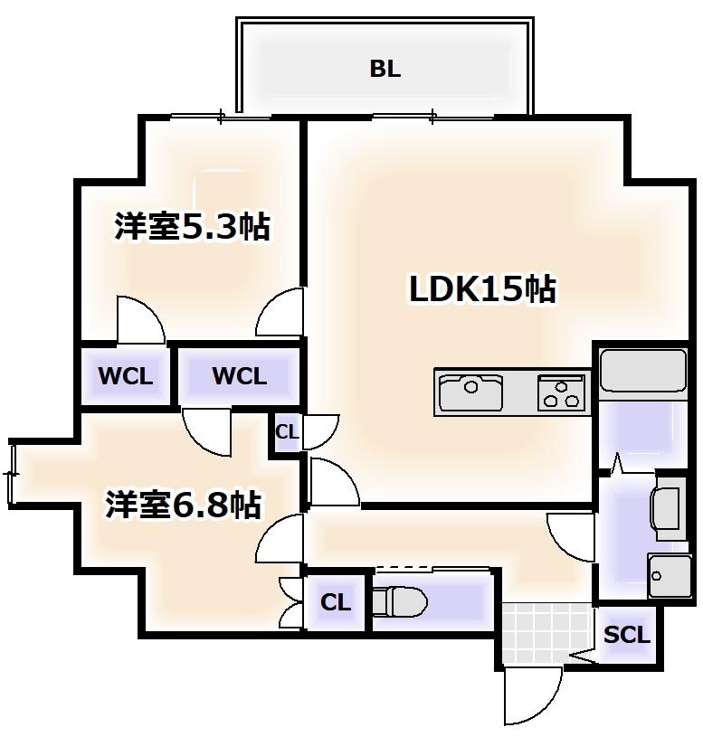 LEGALANDABENO SANMEICHO(2LDK/2階)の間取り写真