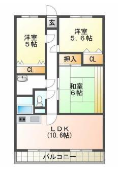 道西ハイツ(3LDK/1階)の間取り写真