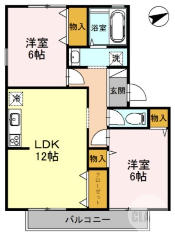 メゾンモズB(2LDK/1階)の間取り写真