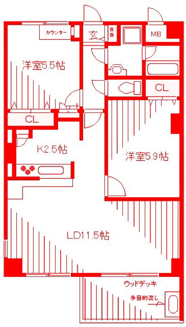フォーシーズン桜台(2LDK/3階)の間取り写真