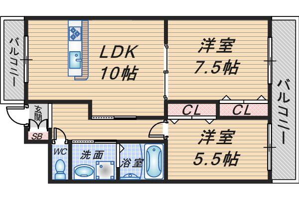 宮本マンション(2LDK/3階)の間取り写真