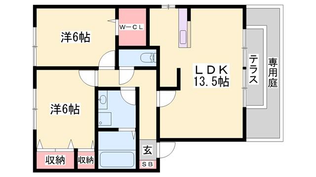メリーファンテン B棟(2LDK/2階)の間取り写真
