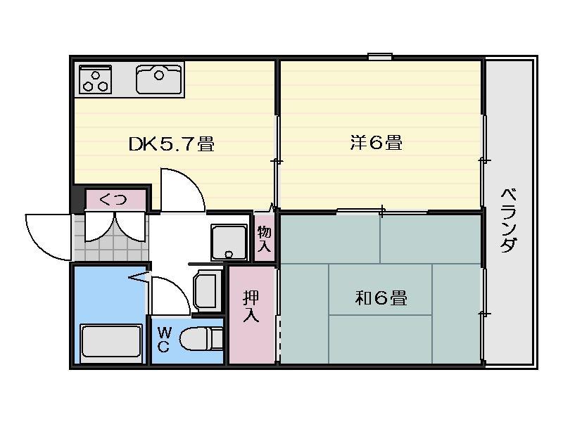 クレールメゾン吉野B棟(2DK/2階)の間取り写真