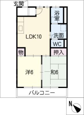 レジデンス鶴(2LDK/1階)の間取り写真