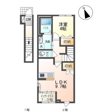 ＪＲ奥羽本線 蔵王駅 徒歩5分 2階建 築2年(1LDK/2階)の間取り写真