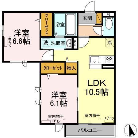 チェントラーレ(2LDK/2階)の間取り写真