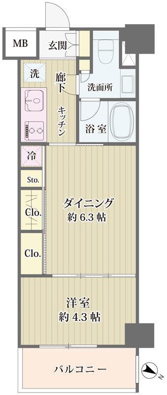 IBIS市ヶ谷(1DK/1階)の間取り写真