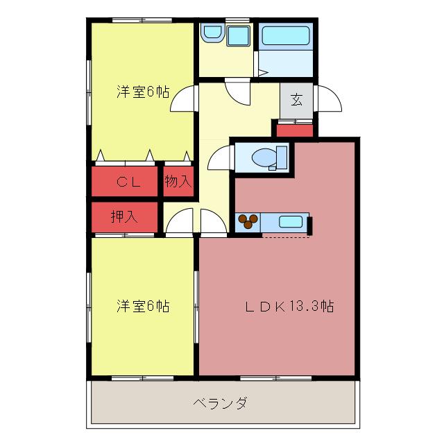 アムール(2LDK/1階)の間取り写真