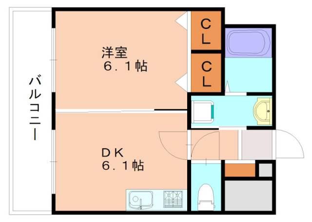 ゲレンデ天神(1DK/6階)の間取り写真