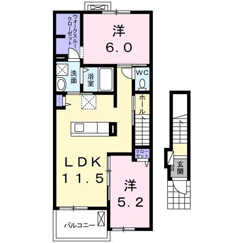 グリーンヒルB(2LDK/2階)の間取り写真