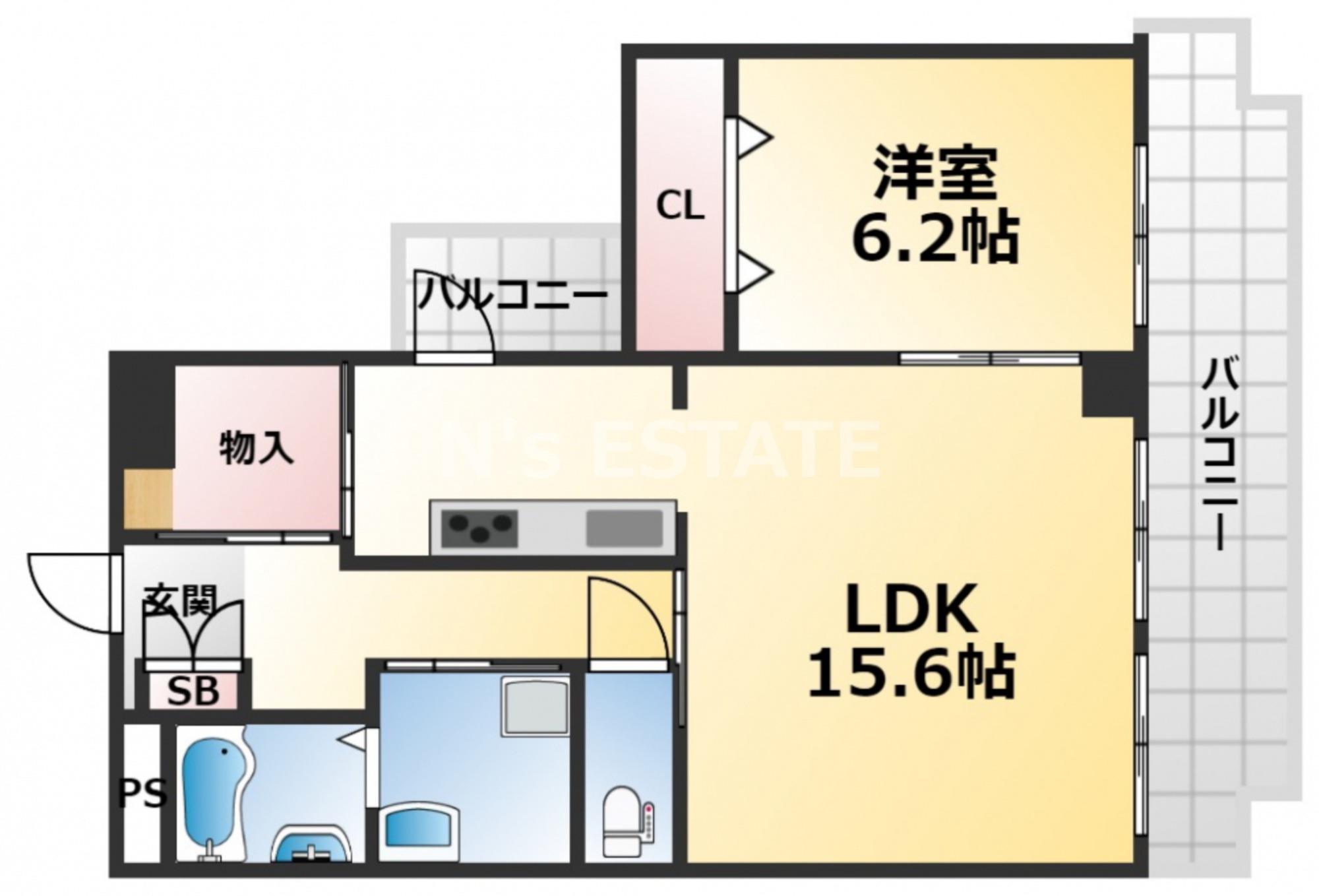 ミリオンベル神戸(1LDK/6階)の間取り写真