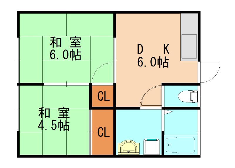 柿原アパート(2DK/2階)の間取り写真