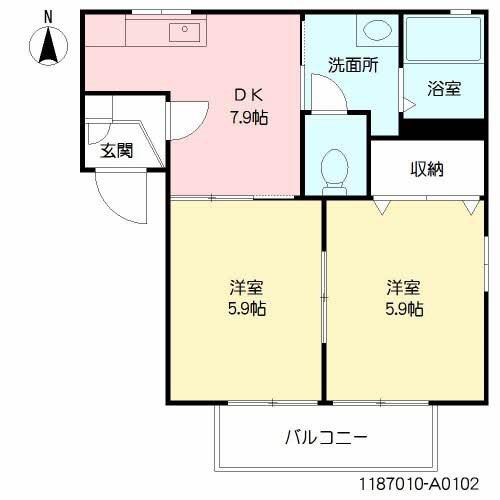 アレズィ七隈(2DK/1階)の間取り写真