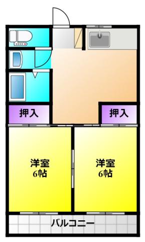 グリーンハイム(2DK/2階)の間取り写真