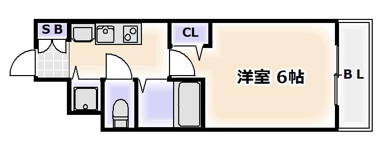 プレサンス難波元町(1K/8階)の間取り写真