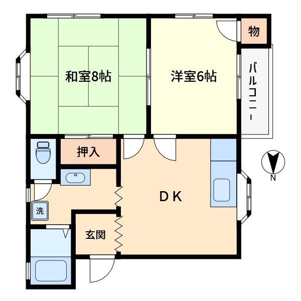 健栄ハイツB(2DK/2階)の間取り写真