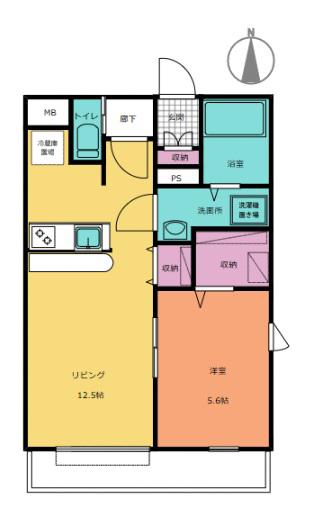 ソシア坂下町(1LDK/2階)の間取り写真
