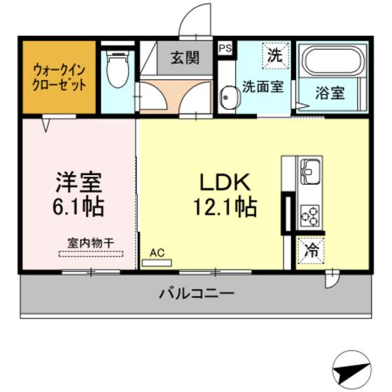 ジュアン寺家(1LDK/3階)の間取り写真