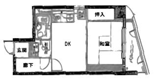 堀江ハイツ(1DK/9階)の間取り写真