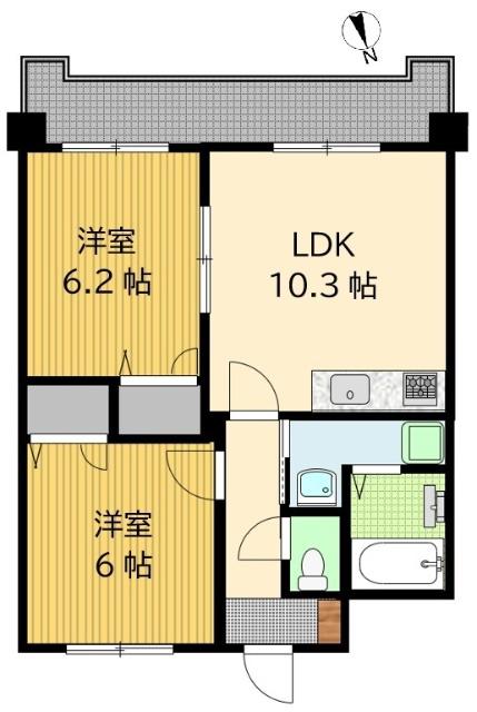エーデルくるりI(2LDK/6階)の間取り写真