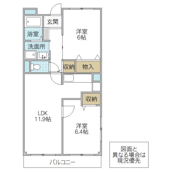 グラディオ若林(2LDK/3階)の間取り写真