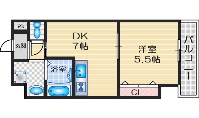 S-FORT江坂FIORE(1DK/7階)の間取り写真