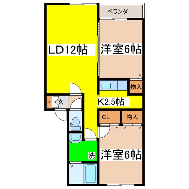 アグレアーブル(2LDK/2階)の間取り写真