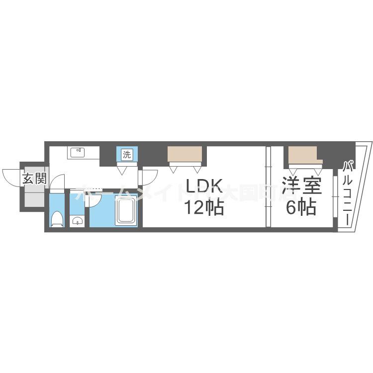 ルラーシェ難波(1LDK/11階)の間取り写真