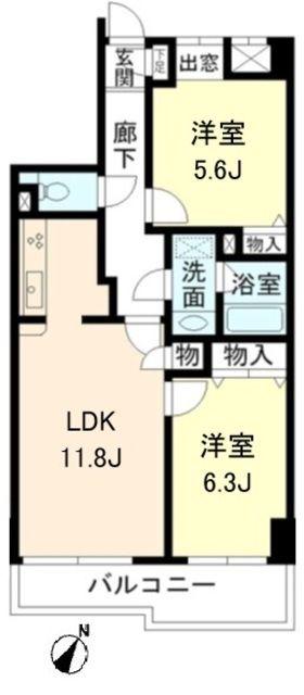 KDXレジデンス二子玉川(2LDK/4階)の間取り写真