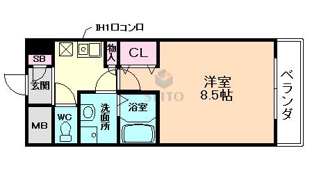 ヴェリテ新大阪(1K/3階)の間取り写真