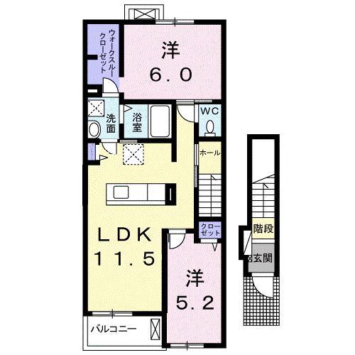 プロムナードB(2LDK/2階)の間取り写真