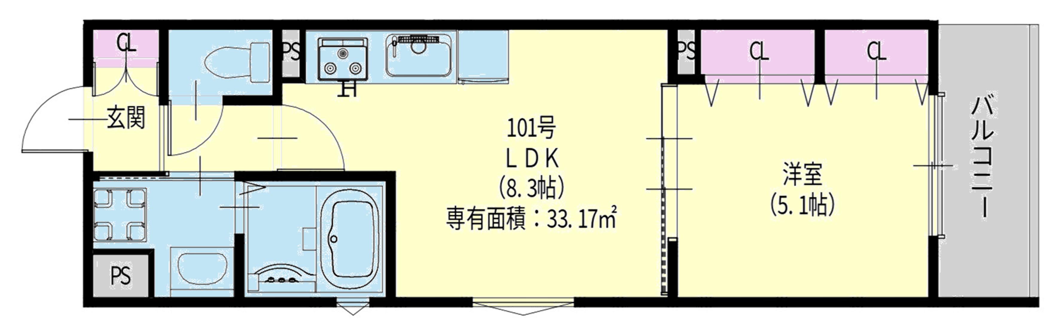 クリエオーレ新堂I(1LDK/1階)の間取り写真
