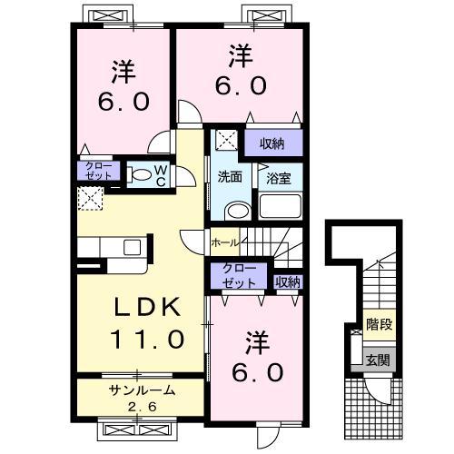 インフィニティC(3LDK/2階)の間取り写真