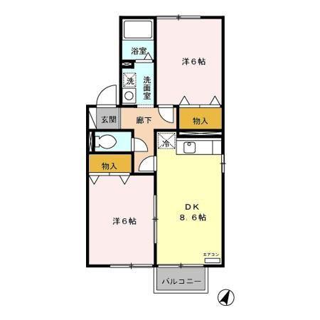 ウィルモアK(2DK/2階)の間取り写真