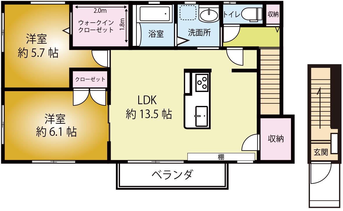 PAL CUORE(2LDK/2階)の間取り写真