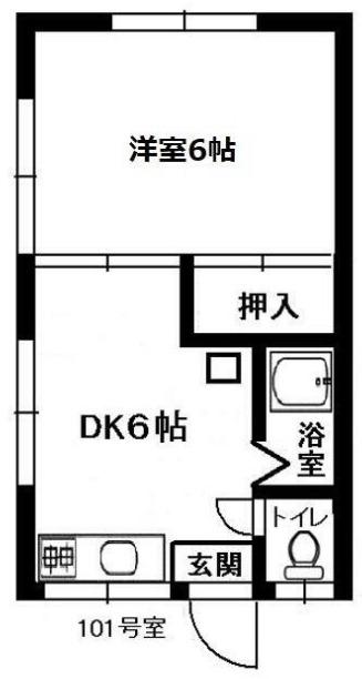 タワー荘(1DK/1階)の間取り写真