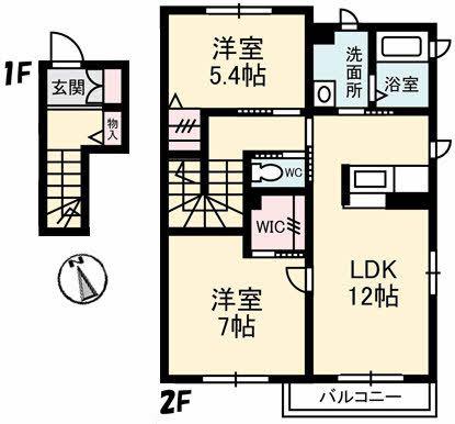 ラ サリーナ A棟(2LDK/2階)の間取り写真