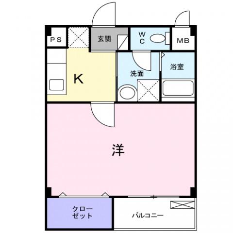 コージーコート(1K/2階)の間取り写真