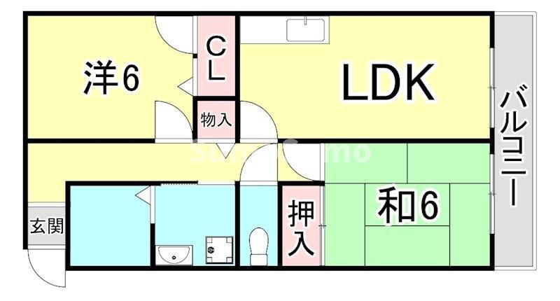 フラットオーク(2LDK/1階)の間取り写真