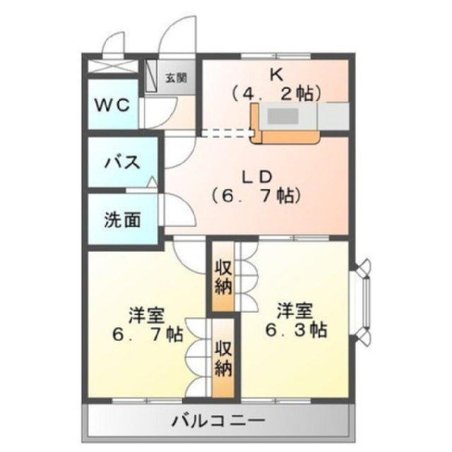 プランドール(2LDK/2階)の間取り写真