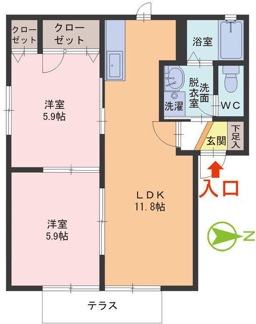 ルミエールM B棟(2LDK/1階)の間取り写真