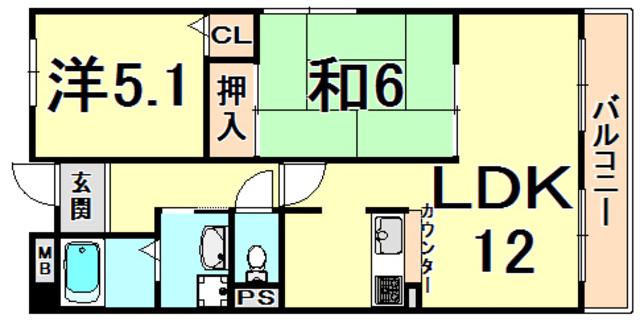 ヴィラ安堂寺(2LDK/1階)の間取り写真