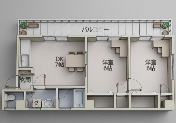 ウェルヒル住吉(2DK/3階)の間取り写真
