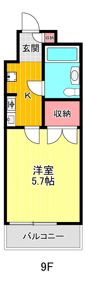 レクセル甲府(1K/9階)の間取り写真