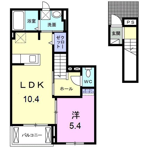 リーリエ・ブルーメ(1LDK/2階)の間取り写真